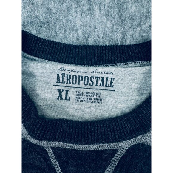 Aeropostale XL Mens Gray & Black Striped Long Sleeve Crewneck Sweater - Picture 2 of 6